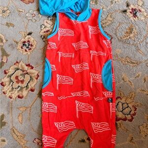 Rags to Raches Red and Blue Flag Print Hooded Romper